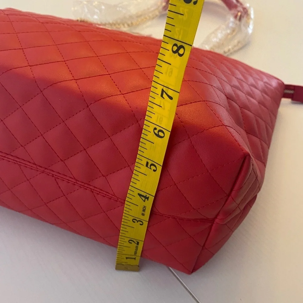 Badgley Mischka Red Quilted Chain Strap Tote Bag O/S